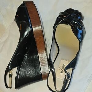 Valentino Black Patent Leather Platform Wedge Shoes